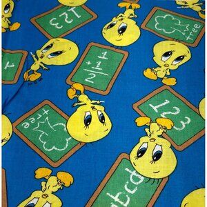 Tweety Cotton Fabric 1994 Warner Bros Vintage 12"x36" Blue/Yellow School Chalkbo